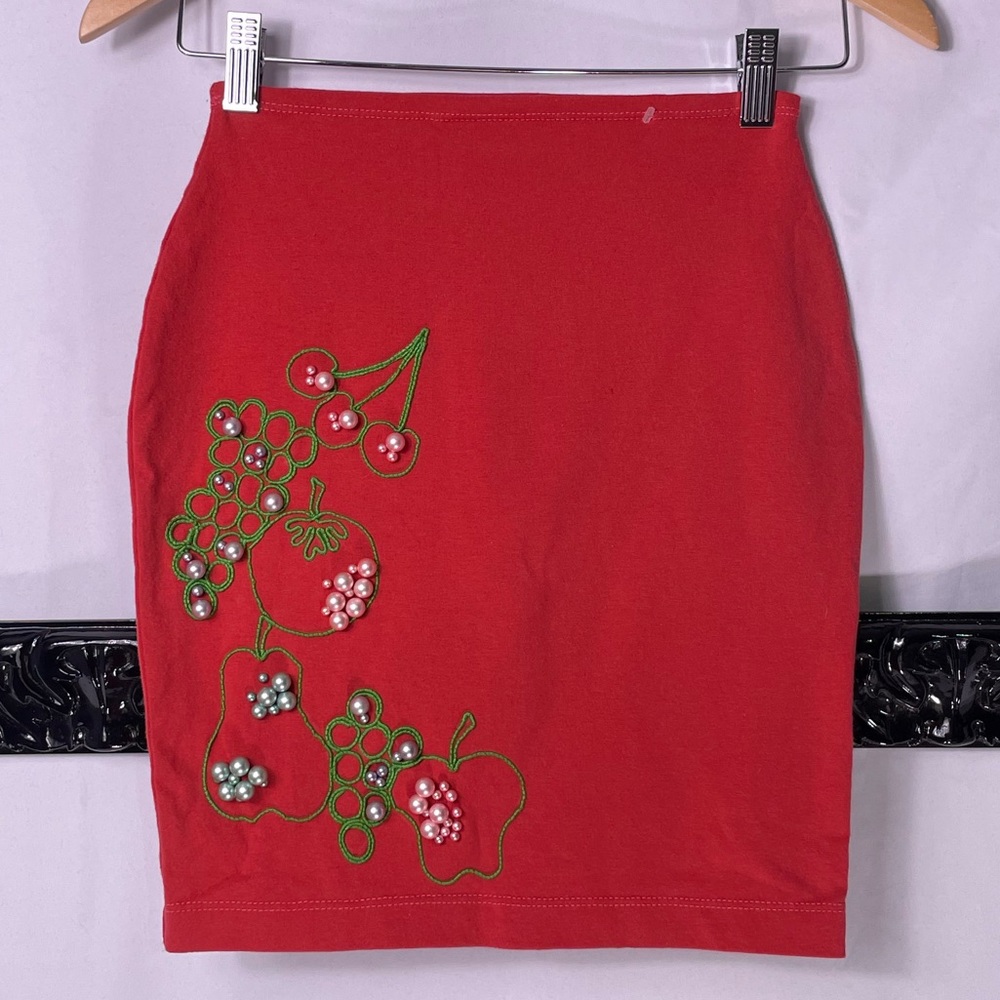 Vintage NWT 90s fruit pattern bauble embellished 1990s bodycon mini skirt Size 2